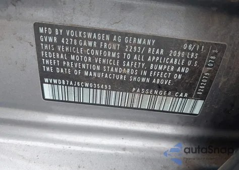 2012 Volkswagen Golf 2.5L 4-Door z USA, uszkodzony, nr VIN WVWDB7AJ6CW035493